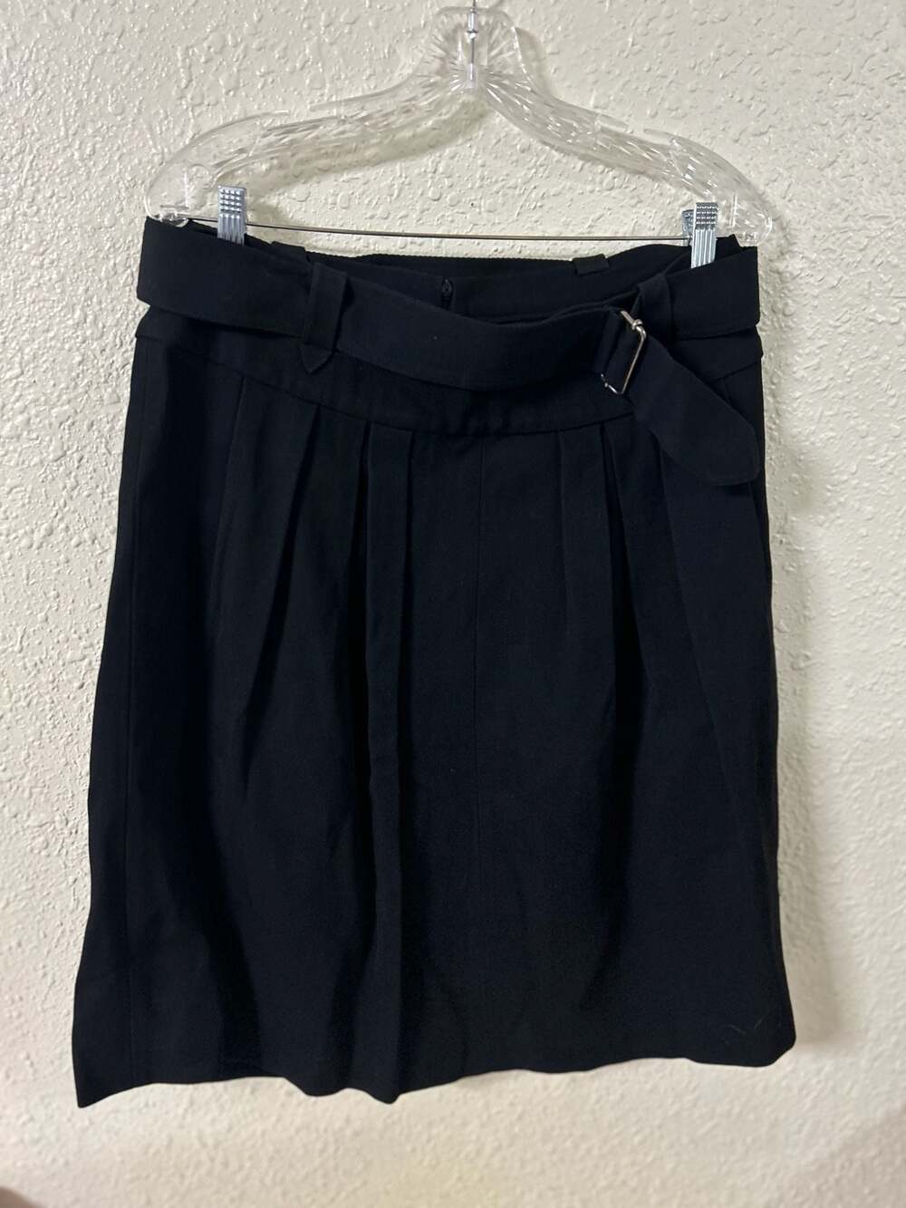 Dries Van Noten 100% Wool Pleated Mini Skirt with Buckle Belt